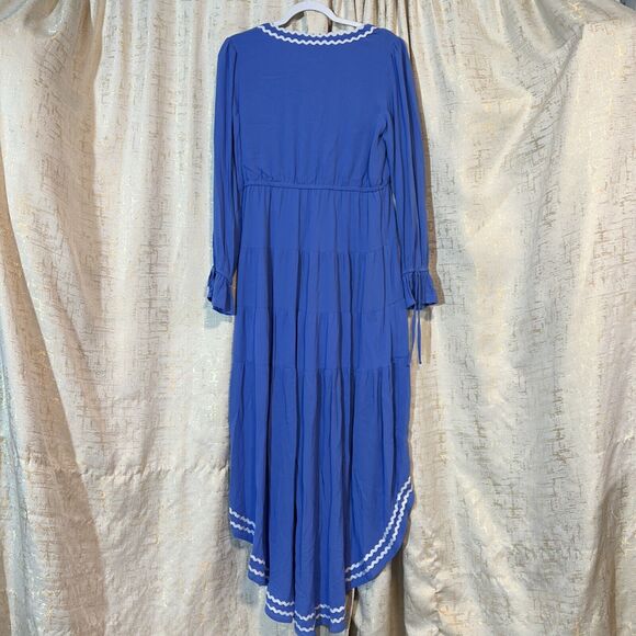 NWOT BTFL-Life High-Low Maxi Dress Blue Button Front Long Sleeve Women's Medium‎ - Picture 2 of 8